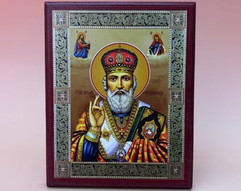 Ícone de São Nicolau réplica 15 x 11,5 cm Ícone ortodoxo sérvio