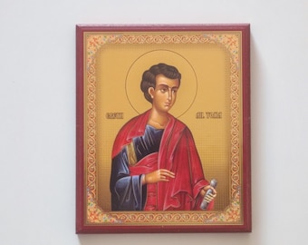 Icône Saint Toma : réplique orthodoxe serbe, bois, 10,5 x 13 cm