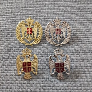 Serbian Cap Badge: Gold & Silver Chetnik Emblem - Set of 4