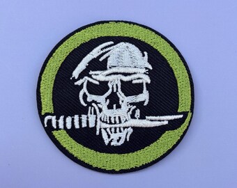 Embroidered Skull Soldier Iron-On Patch: Military Badge