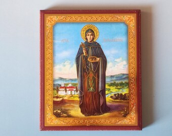Ícone Ortodoxo de São Petka (Paraskeva): Réplica Sérvia, Madeira, 13x10,5 cm