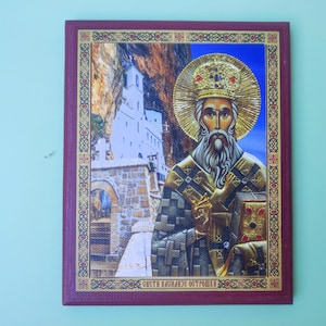 Saint Vasilije Ostroški Icon: Serbian Orthodox Wood Replica (15x11.5cm)