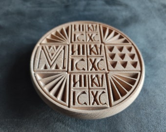 Broodstempel Orthodoxe houten liturgie Traditionele Servische stempel