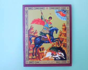 Orthodox icoon van Sint Demetrius: Servische replica, hout, 15 x 11,5 cm