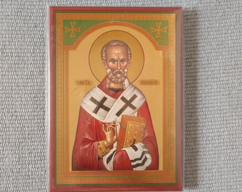 Ícone de São Nicolau: Réplica Ortodoxa Sérvia (18 x 13 cm)