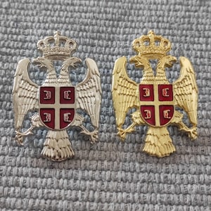 Serbian Cap Badge: Silver & Gold Chetnik Eagle - Set of 2