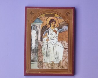 Icono del Ángel Blanco: réplica de la Iglesia Ortodoxa Serbia (10,5 x 7,5 cm)