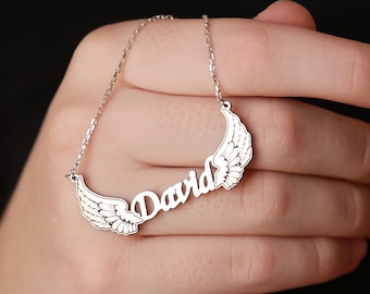 Personalized Angel Wings Name Necklace: Memorial Gift
