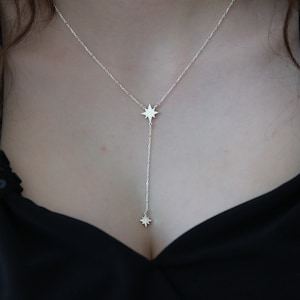 Y-Shaped Sterling Silver North Star Necklace: Personalized Guiding Star Pendant