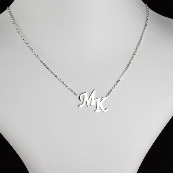 Two Initials Necklace, 925 Sterling Silver Letter Necklace, Custom Necklace, Love Core, Wedding, Bridesmaid's Gift, Gift For Her,Goldplated