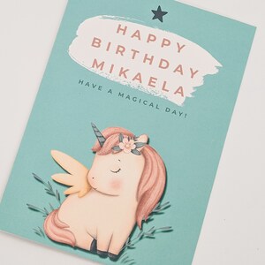 Carte d’anniversaire de licorne, anniversaire personnalisé, carte de vœux, carte de licorne, anniversaire de fille