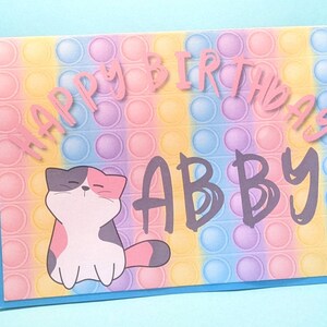 Pop It Cat Birthday Card, Personalised Greeting Card, Cat Birthday