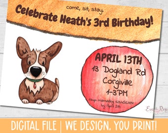 Puppy Invitation, Dog Birthday Party, Personalised Birthday Invitation, Printable Birthday Invitation - DIGITAL INVITATION