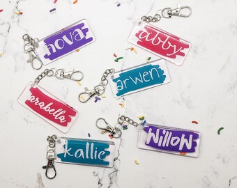 Llaveros con nombre, llavero personalizado, etiqueta con nombre para mochila, etiqueta con nombre para niños.
