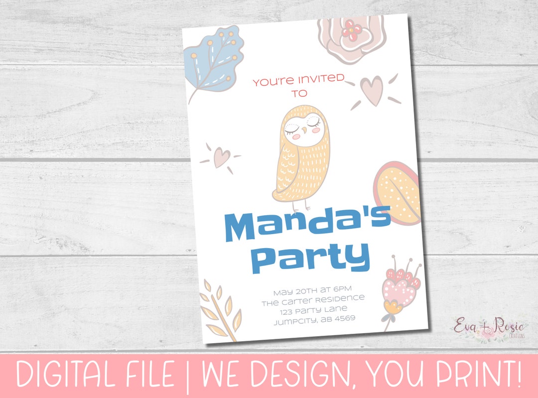 PRINTABLE Owl Invitation Whimiscal Invitation Owl Birthday - Etsy