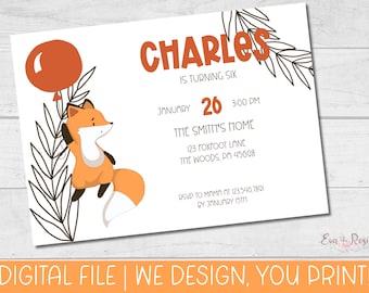 PRINTABLE Unisex Fox Birthday Invitation - DIGITAL FILE