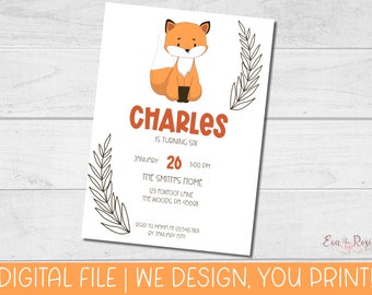 PRINTABLE Unisex Fox Birthday Invitation - DIGITAL FILE
