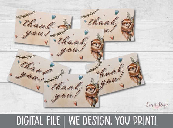 PRINTABLE Sloth Thank You Cards DIGITAL FILE | Etsy