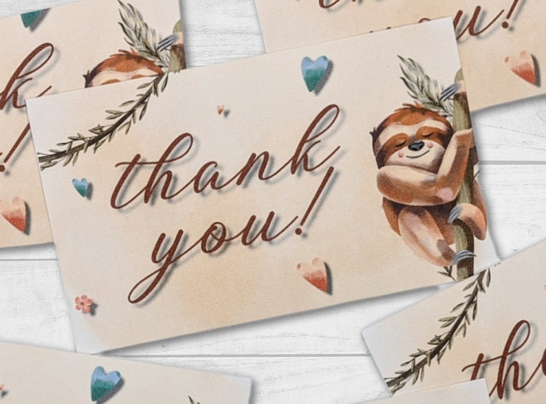 PRINTABLE Sloth Thank You Cards DIGITAL FILE - Etsy