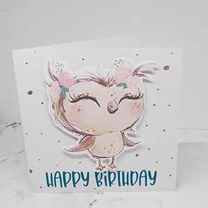 Carte d'anniversaire de hibou, anniversaire personnalisé, carte de voeux, carte de hibou, anniversaire de fille