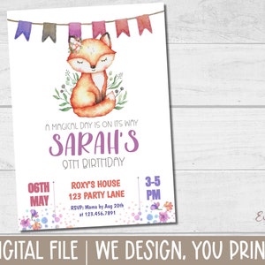 Fox Birthday Invitation, Woodland Invitation, Foxy Birthday, Animal Invitation - DIGITAL FILE