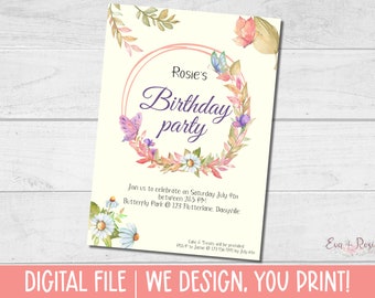 Butterfly Invitation, Flower Invitation, Garden Party, Personalised Birthday Invitiation - DIGITAL INVITATION