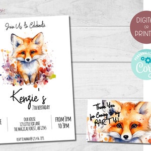 Plantilla de invitación de cumpleaños de zorro / Fiesta de zorros / Digital o impresa al instante