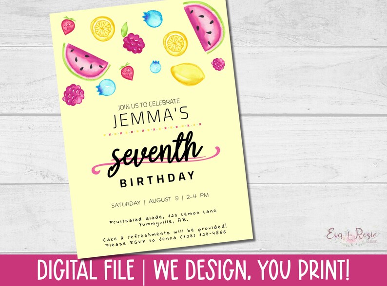 Fruit salad Invitation Strawberry Watermelon Summer Birthday Personalised Birthday Invitation Printable Invitation DIGITAL