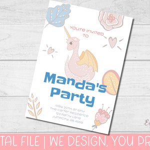 PRINTABLE Dragon Invitation, Whimsical Invitation, Dragon Birthday Invitation, Personalized Invitation - DIGITAL INVITATION