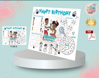 Gracie Girl Gracie Boy Activity Sheet, digital download, Gracie's Corner Birthday Placemat