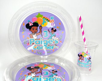 Gracie Girl Personalized Disposal Dinner Plates, Utensil Sets, Cup withLid and straw Gracie Girl Party Decorations,Gracie Girl Party Favors,