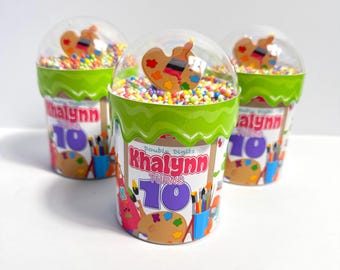 Art Paint Party Chip Cans, Art Paint Party Decorations,  Art Paint  Party Custom Dome Shakers, Kids Party Favors