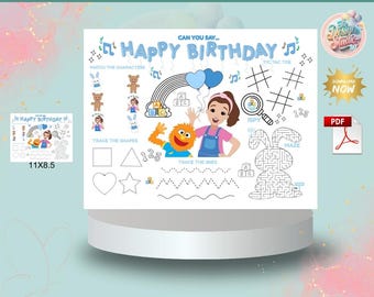 Ms Rachel Activity Sheet, digital download, Ms. Rachel Birthday Placemat