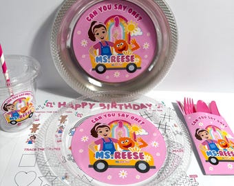Ms. Rachel Inspired  Personalized Disposal Dinner Plates, Utensil Sets, Cup withLid and straw ,Ms Rachel Party Decorations