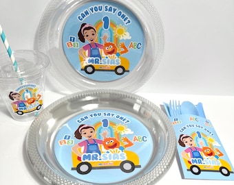 Ms. Rachel Inspired  Personalized Disposal Dinner Plates, Utensil Sets, Cup withLid and straw ,Ms Rachel Boy Party Decorations