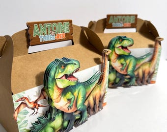Dinosaur Party Treat Box, Dinosaur  Party Decorations, Three Rex  Party Supplies, Three Rex Party Gable Box Treat bag