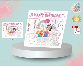 Ms Rachel Activity Sheet, digital download, Ms. Rachel Birthday Placemat