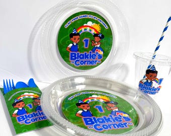 Gracie Boy Personalized Disposal Dinner Plates, Utensil Sets, Cup withLid and straw Gracie Boy Party Decorations,Gracie Boy Party Favors,