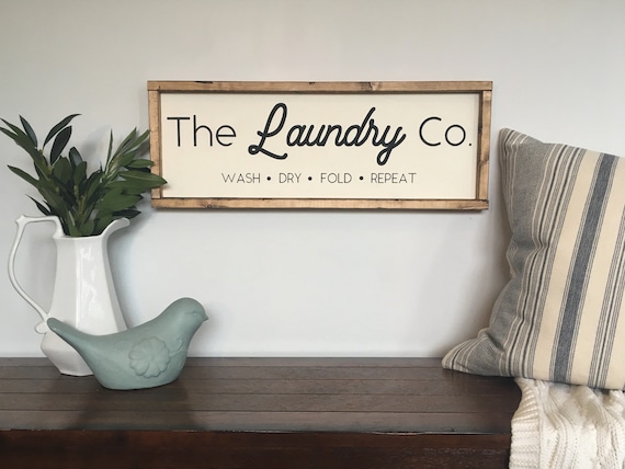 laundry co. wash dry fold sign mud room sign framed wood sign laundry room wall art Laundry Co Farmhouse Wood Sign laundry decor