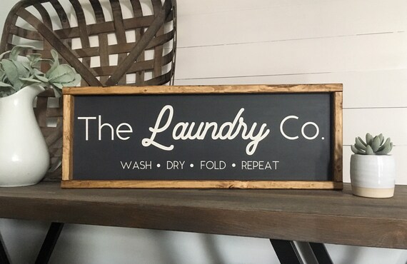 laundry co. wash dry fold sign mud room sign framed wood sign laundry room wall art Laundry Co Farmhouse Wood Sign laundry decor