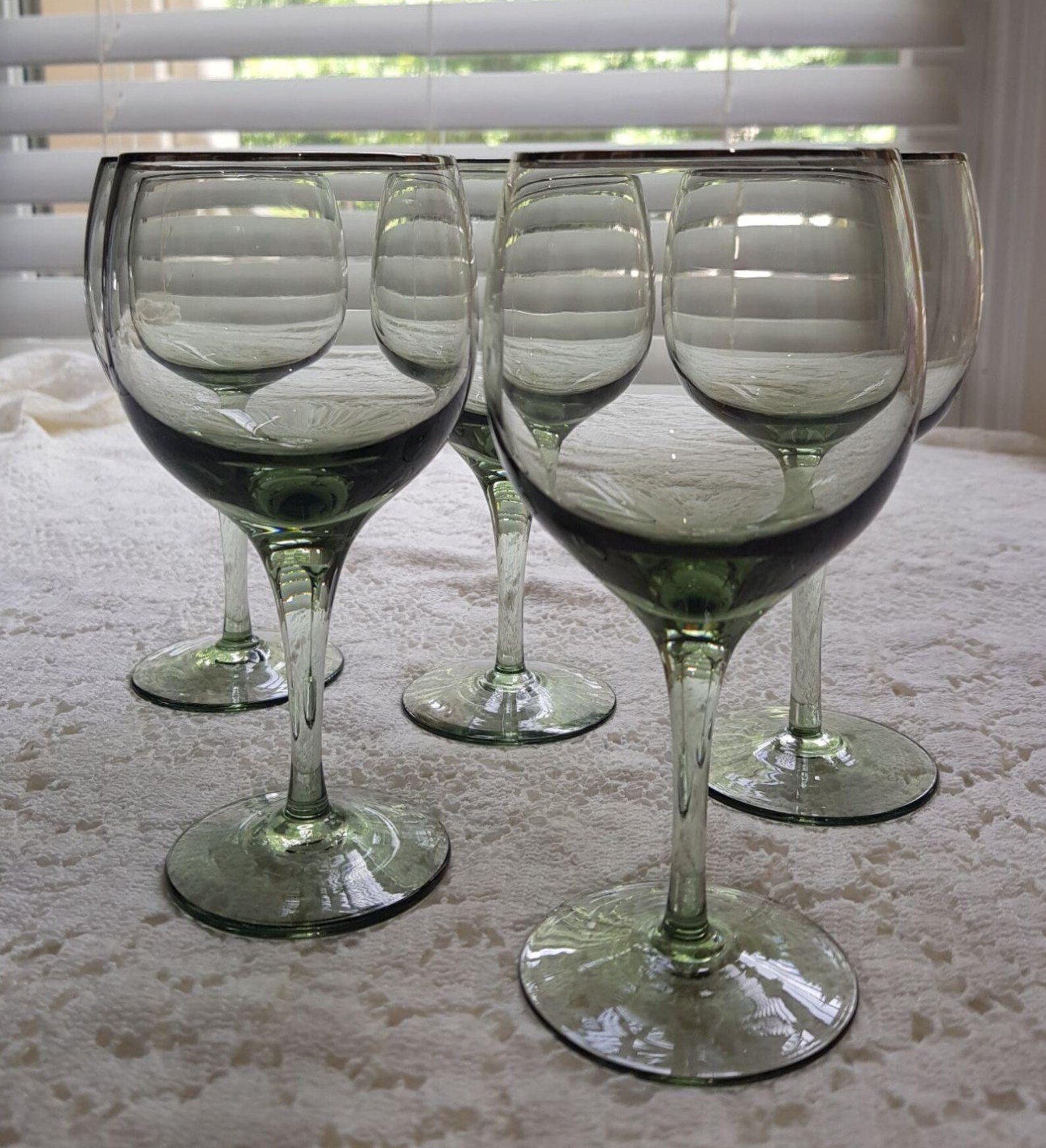 Lenox Crystal 5PC Green Shadow Platinum Trimmed Wine Glasses Etsy