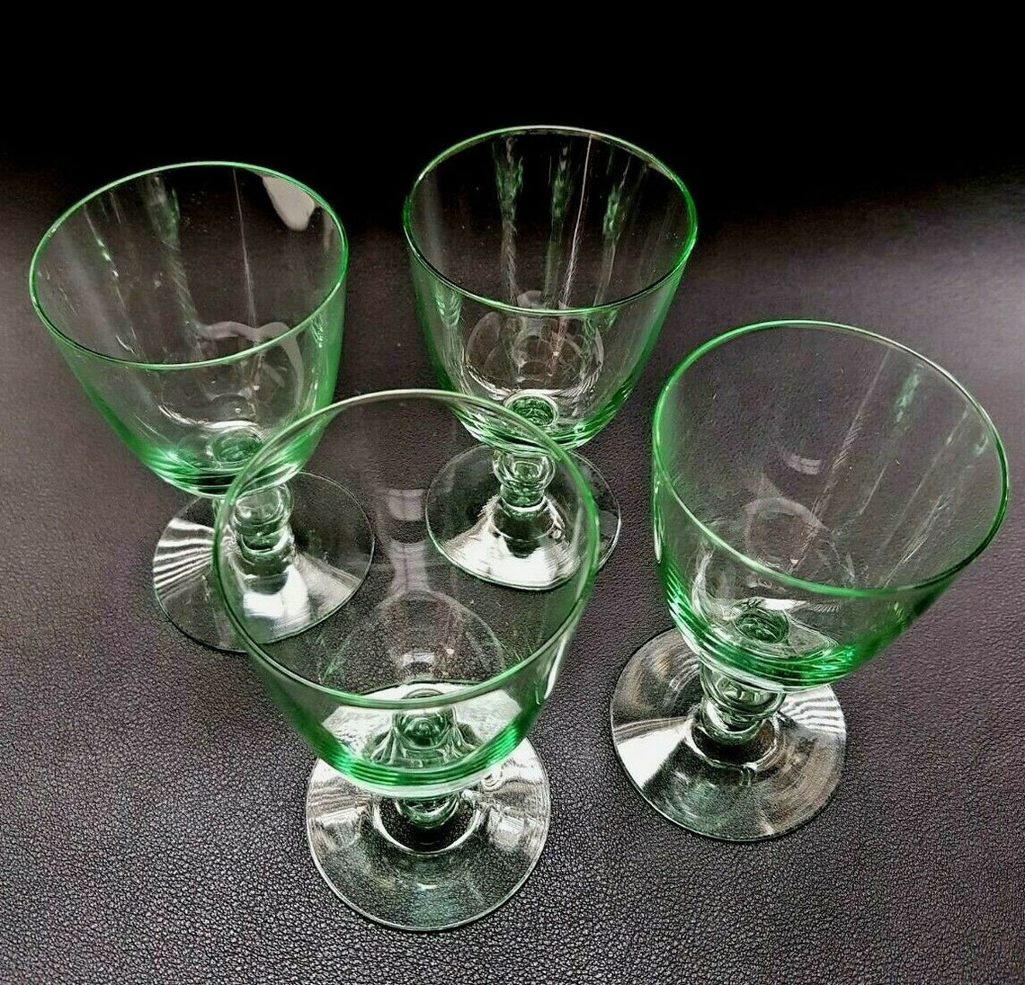 Set of 4 Vintage Cordial Glasses Green Tinted Crystal Glass Etsy