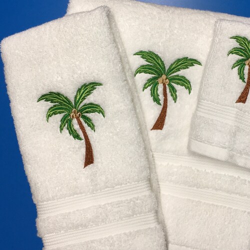 Fun in the Sun Palm Tree Towel Set White or Tan Towels With Etsy
