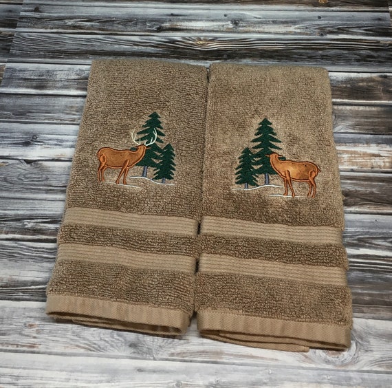 Deer in the Pines Buck and Doe Hand Towel Set Etsy