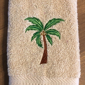 Fun in the Sun Palm Tree Towel set, Sandstone/tan towels with Palm Tree, Tropical Bath Towel set