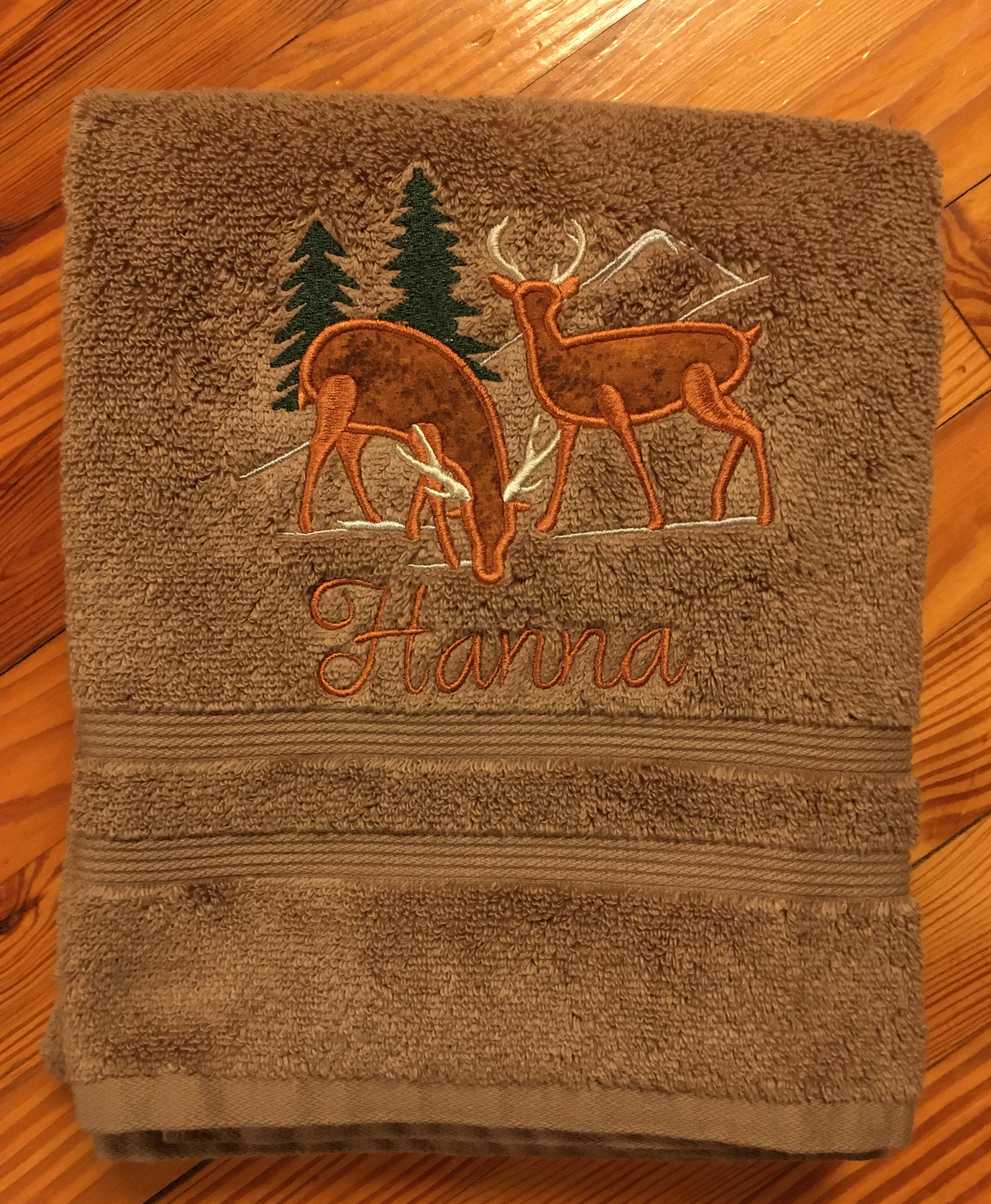Deer in the Pines Bath Towel Set Monogramed Towel Set Etsy