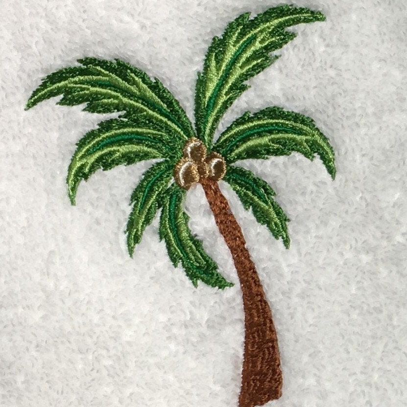 Fun in the Sun Palm Tree Towel Set White or Tan Towels With - Etsy