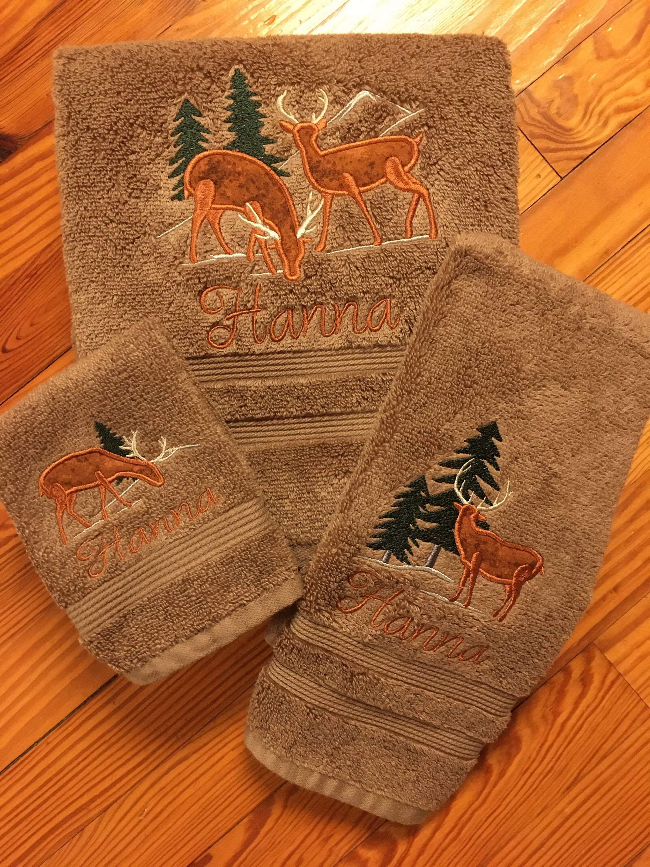 Deer in the Pines Bath Towel Set Monogramed Towel Set Etsy