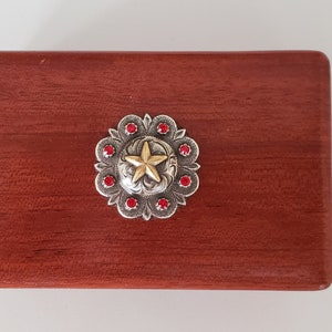 Porte-cartes de visite en cerisier avec étoile / Porte-cartes de visite western avec étoile en laiton et concho argenté / Décoration western
