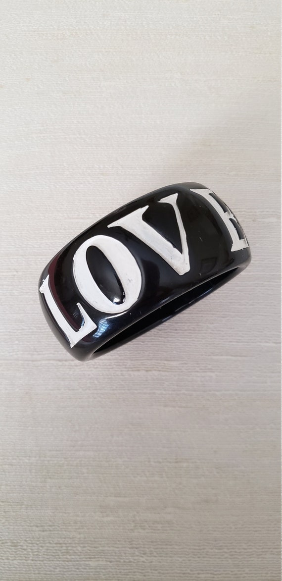 Wooden "LOVE" Cuff Bracelet / Black and White "LOV